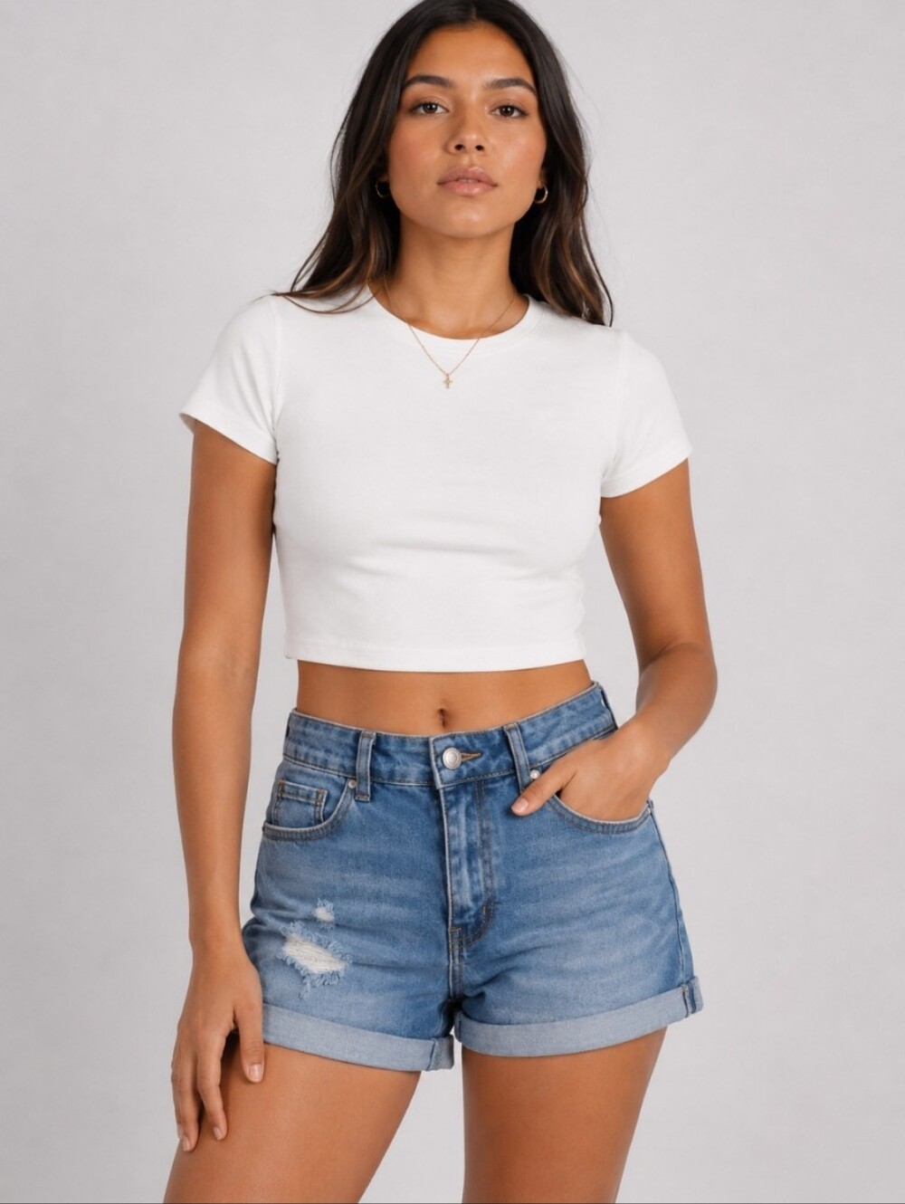 WAX JEAN Rip And Repair Sustainable Denim Jean Shorts Cuff Up Distressed